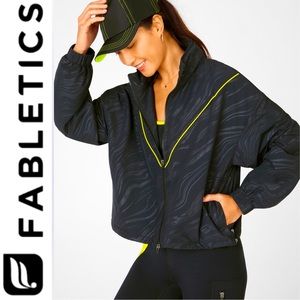 FABLETICS STACE WOVEN JACKET BLACK YELLOW NEON LIGHTWEIGHT WINDBREAKER